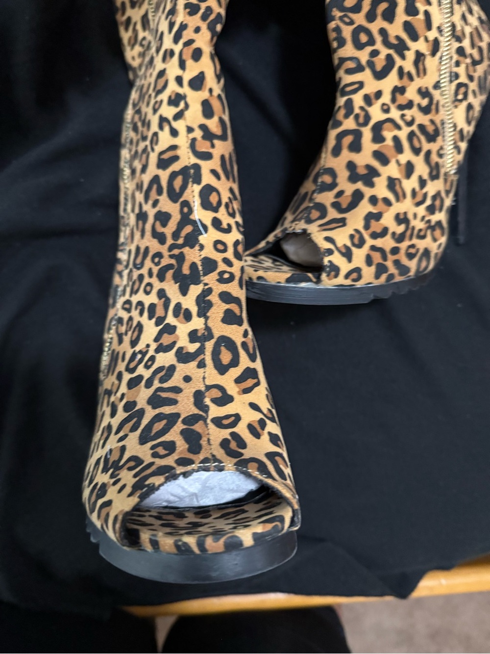Leopard Print Open-Toe Heeled Booties - Brown